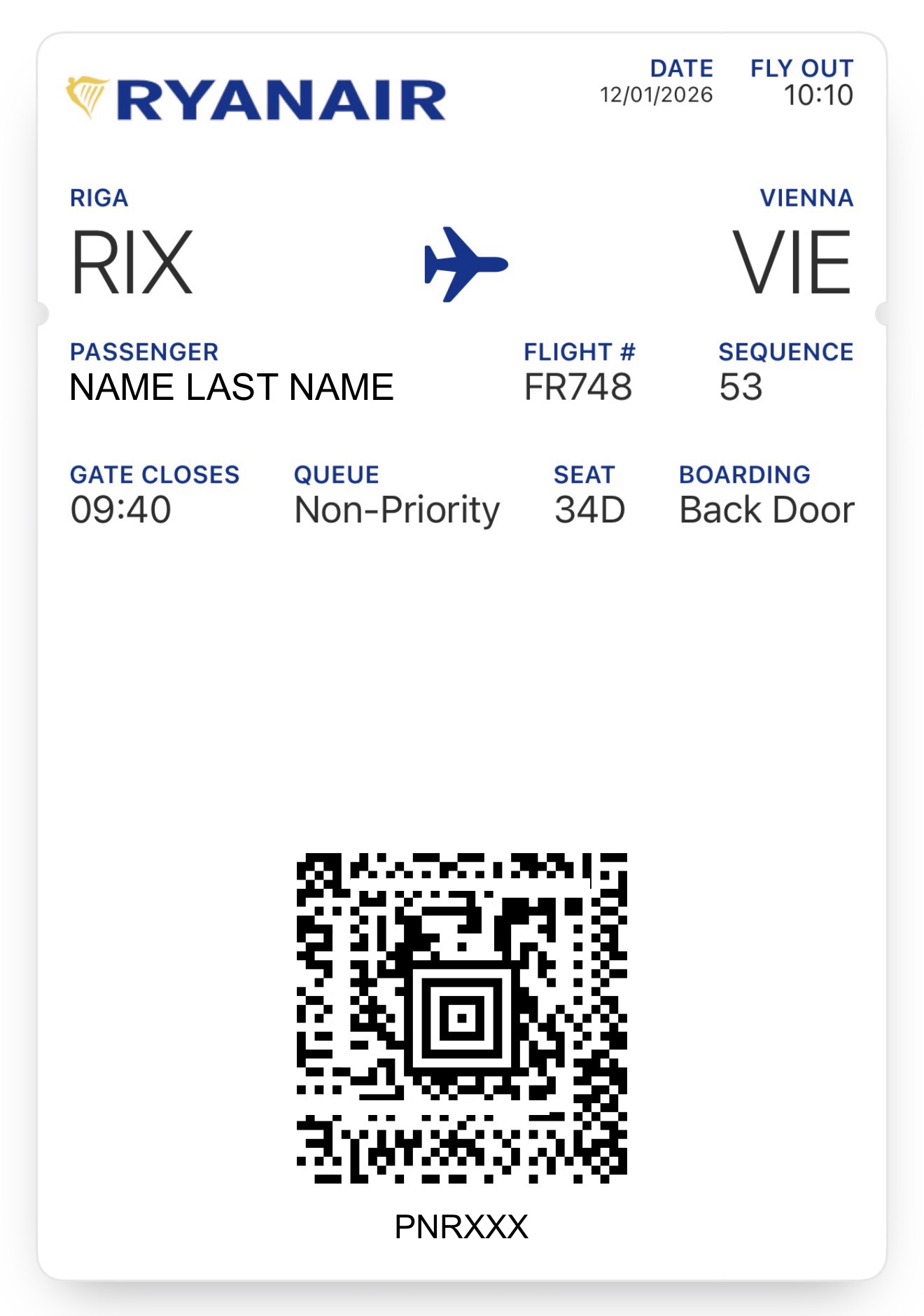 Электронный посадочный талон Ryanair